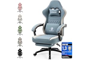 Dowinx Silla de Gaming de Tela con cojín de muelles ensacados, sillón de Masaje con reposapiés, Silla ergonómica de PC, Silla de Oficina, 150 kg, Color Azul