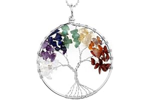 Jovivi Edelstein Chakra-Anhänger Baum des Lebens Anhänger Pandent mit 56cm Kette,Lebensbaum Halskette für Damen Herren