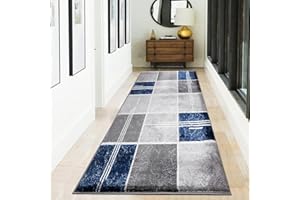 Rugs Inn Box Runner Rug - Luxury Hallway Carpet Mat, Solid Non Shed Dense Pile Thick Rug for Living Room, Bedroom Bedside Floor- Blue, 80 x 150 cm
