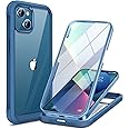 Miracase Compatible with iPhone 13 Case 6.1inch, [Built-in Glass Screen Protector] Full Body Rubber Bumper Clear Back Case Cover (Aqua Blue)
