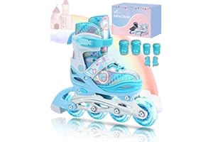 Sportneer Rollers pour Enfants réglables 30 à 41 avec 6 Protections pour Enfants Filles et Femmes, 8 LED, série Arc-en-Ciel