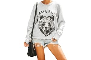 Blooming Jelly Womens Mama Bear Sweatshirt Crew Neck Pullover Jumpers Long Sleeve Tops Oversized Letter Print T Shirts