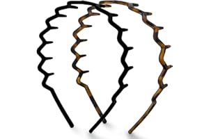 ‎KITSCH Kitsch Zickzack-Stirnbänder, gewelltes Haarband aus recyceltem Kunststoff mit Zähnen, Stirnband für Damen und Herren, klassisches Haar-Accessoire im 90er-Jahre-Stil, 2 Stück (Schwarz und Braun)