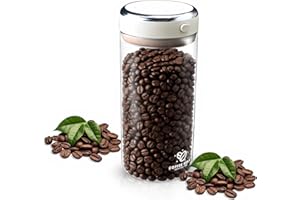 Flearitzo Barattolo Caffè Ermetico 1700ml Contenitore per Chicchi in Vetro Valvola di Degasazione Data di Conservazione e Tenuta Stagna Contenitore Caffe per Caffè Tè Frutta Secca Latte in Polvere