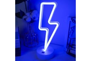 JEMESI Lightning Bolt Neon Signs, Bedroom Night Light - Powered by Battery/USB, Lightning Neon Sign with Base for Bedroom LED Lighting for Room Decor for Teenager Boys (Blue)
