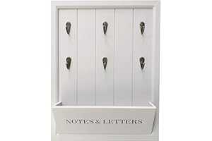 GREYZOUQ Light Dove Grey Letter Rack with Key Hooks 'Notes and Letters'