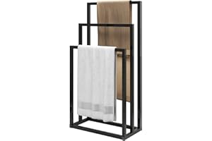 JELUTE Free standing Towel Rail, Holder,Stand and Towel Drying Rack with 3-Tier Towel Stand Rail for Bathroom & Hand Towel, Black