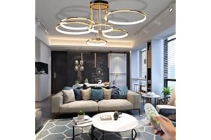 WERSVG Nowoczesna lampa sufitowa LED Możliwość przyciemniania za pomocą pilota Lampa do salonu Sypialnia Lampa sufitowa Złoty pierścień Nadaje się do salonu Kuchnia Korytarz Balkon Jadalnia (6 płomieni)