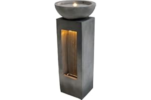 MONSTER SHOP Cascading Outdoor Water Feature Electric Garden Fountain Cement Grey 2 Warm White LED Lights Plug-In Pump 7m Cable Statue Straight Waterfall Home Patio Decor Serenity Falls FREE Cleaning Brush