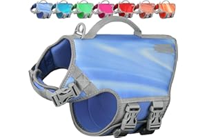 VIVAGLORY Neoprene Dog Life Jacket, Dog Buoyancy Aid for Swimming & Boating, Life Vest with Handle, Lightweight & Buoyancy for Doggy, M, Blue Wave