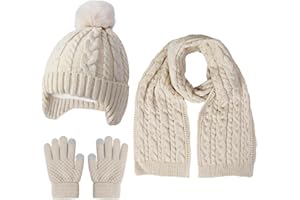MAZELIKEHOOD Cappello Sciarpa Guanti per Bambina Set Invernale 3 Pezzi con Pon Pon Berretto di Caldo Sciarpa e Guanti per Neve Accessori Invernali per Ragazze 3-10 Anni