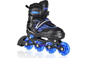 LOKJIJI Pattini in linea regolabili per bambini ragazze ragazzi principianti, Pattini a rotelle per bambino e adolescente per lo sport viola e blu