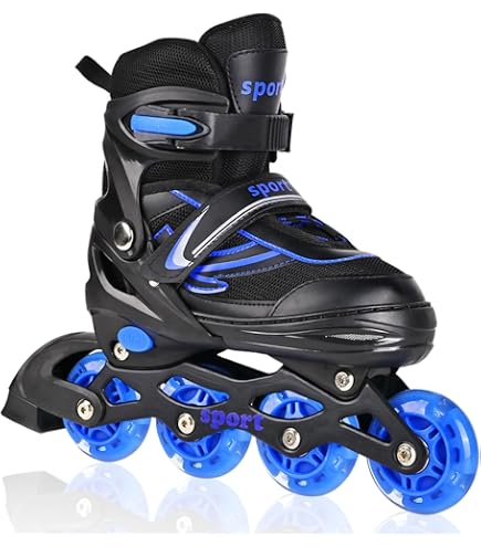 Pattini In Linea Regolabili Per Bambini E Ragazzi, 4 Taglie In Una, Con Protezioni E Ruote ABEC-7, Ideali Per Principianti Indoor/outdoor