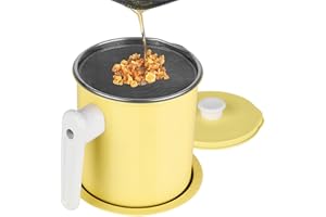 SEIUDKTY Contenedor de grasa con colador de malla fina Olla con filtro de aceite, recipiente para grasa de tocino, lata de aceite de cocina de 47oz/1,4l para almacenamiento de grasa, utensilios de cocina