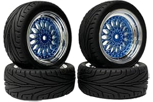 KINGCOO - Juego de 4 neumáticos de goma de 65 mm, revestimiento de plástico, 12 mm hexagonal, para 1/10 RC On-Road Run-Flating Touring Racing Auto (azul plata)