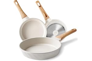 RIOVARM Antiadherente Juego de sartenes Inducción Juego de sartenes con mango resistente al calor Granito Sartén para tortillas sin PFOA Mármol Batería de cocina para varias estufas 20cm 24cm 28cm