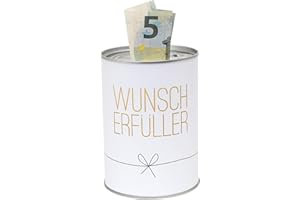 DEKOHELDEN24 Metall-Spardose - Konservendose-Design - Motiv: Wunscherfüller - Ø 8,6 cm x H 12 cm