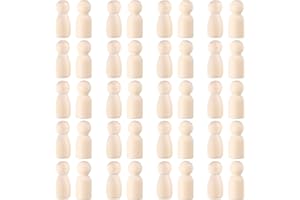NUOBESTY 40 Stücke DIY Holzfiguren zum Bemalen und Basteln Tortenfigur Holz Figurenkegel Figuren Holzkegel Puppenfamilie für Weihnachten Hochzeit Geburtstag Dekoration