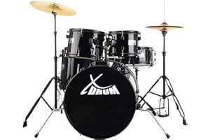 XDrum Rookie 20" Studio Batterie Complète Black - Idéal pour Débutants - Matériel Stylé en Noir - Inclut Baguettes, Guide de Montage et École de Batterie - Noir