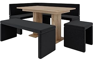FURNISTAR Eckbank Akiko mit Tisch und Bänken - Eckbankgruppe für Ihrem Esszimmer, Küche modern, Sitzecke, Essecke. Perfekt für Küche, Büro und Rezeption. Solide Verarbeitung (INARI 100, 196x142 Links)