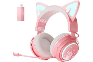 SOMIC Cat Ear Kopfhörer, 2.4GHz Wireless Gaming Headset für PS4/5, PC, Bluetooth,für Smartphone, Einziehbares Mikrofon, RGB Beleuchtung, 7.1 Surround Sound, Nette Katze Ohr für Mädchen