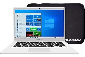 THOMSON Ordinateur PC Portable Neo 14,1 Pouces, Intel Celeron N3350, 4Gb RAM, 64Gb Stockage SSD, Windows 10, AZERTY Francais + Sacoche Offerte