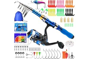 Kilitn Canna da pesca telescopica per bambini, 1,5 m, portatile e mulinello, combo e corda con lenza, kit completo, attrezzatura per ragazzi e adulti, Spinning