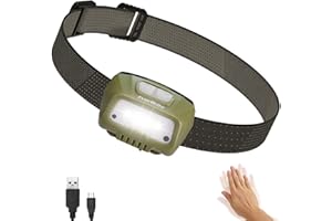 EverBrite Lampada Frontale LED Ricaricabile USB, Torcia Frontale 350 Lumen, 4 Modalità di Luce, Sensore di Movimento, Lampade da Testa con Angoli Regolabili a 45° per Campeggio, Corsa, Pesca (Verde)