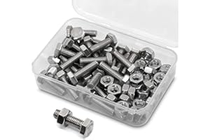 MINHER M6 x 20mm 30PCS Hex Head Screws Bolts and Nuts Set, 304 Stainless Steel 18-8, Full Thread, Bright Finish, Machine Thread