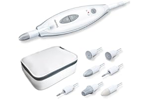 Beurer MP 41 manikyr-/pedikyrset, elektrisk nagelfil med 7 tillbehör, starkt LED-ljus, för välskötta naglar, med förvaringsvä