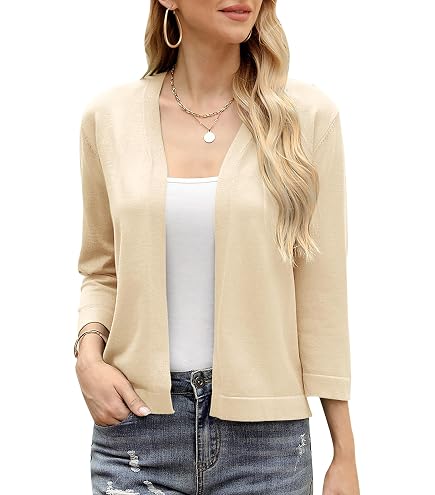 Cardigan Léger Femme Grande Taille - Boléro Manches Longues - Gilet Ouvert Mi-Saison - Couleur Unie