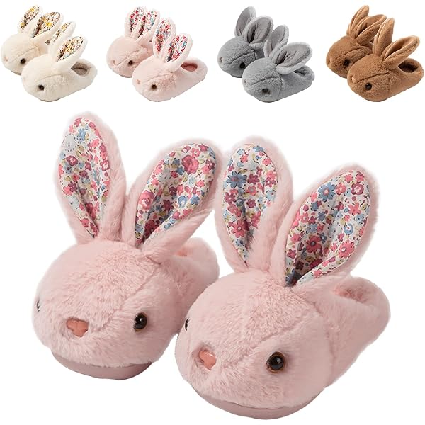 Chaussons Enfant Requin Ou Lapin - Peluche Douce, Semelle Antidérapante, Talon Fermé, Pour Intérieur Hiver, Tailles 3-11 UK - 3