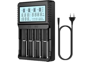 POWXS Universal Batterie Ladegerät, 18650 Akku Ladegerät mit Testfunktionen, LCD-Display Batterien Ladegerät für Li-Ion Lithium IMR NI-MH NI-Cd AA AAA C 26650 21700 18650 16340 14500 10440 RCR123