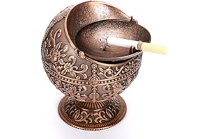 BTSKY Vintage Cendrier Coupe-Vent avec Couvercle - Porte-Cendres Cendrier Cendrier Motif Fleur Rétro pour Usage Extérieur et Intérieur, Décoration de Bureau à Domicile Rétro, Bronze rouge