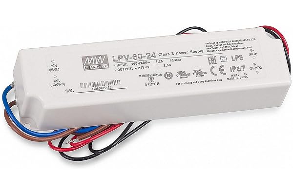 Bloc d'alimentation à découpage pour éclairage LED - Transformateur de marque Mean Well - lLPV-60-24 - 24 V - 2,5 A - 60 W - IP67