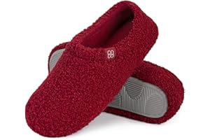 HomeTop Women's Fuzzy Curly Fur Memory Foam Loafer Slippers Bedroom House Shoes with Polar Fleece Lining