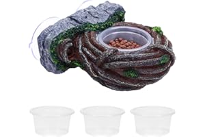 AIICIOO Single Vine Gecko Feeder Ledge Reptilien Terrarium Wasserschale Tränke für Eidechse Terrarium Saugnäpfe Vine Futterhalter Terrarium Dekor für Bartagame Schlange Schildkröte mit 4 PCS Bowl