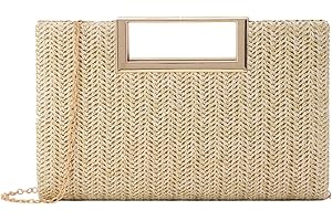EVEOUT Straw Clutch for Women Summer Woven Straw Beach Bag with Shoulder Strap Faux Raffia Handbag for Wedding Party
