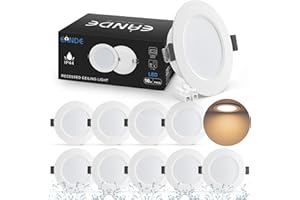Eande Faretti LED da Incasso Per Cartongesso 5W IP44 Luce Calda 3000K Ø98mm, 450LM Equivalenti a 50W Ultrasottili 25mm Lampada da Incasso 230V, Foro Incasso Ø 75mm – 85 mm (10 Confezione)