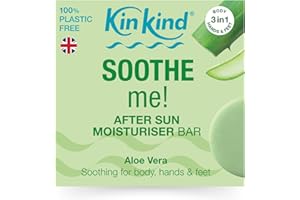KinKind SOOTHE me! Aloe Vera After Sun lotion bar with Aloe Vera, Shea Butter & Cocoa Butter to soothe and nourish sun kissed skin. No leaking plastic bottles! Vegan & Cruelty Free.
