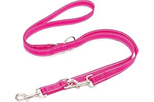 Happilax Hundeleine 2m verstellbar - Rosa/Reflektierend - 3-stufig verstellbare Leine - Doppelleine, Schleppleine - geeignet als Hundeleine für große Hunde oder als Schleppleine für kleine Hunde.