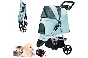 Nastarki Hundewagen 15 Kg Haustier Buggy Hund Katze Klappbar Hundebuggy 3 Räder Haustier Kinderwagen Storage Basket, Hundebox für kleine Hunde Katzen (Blau)