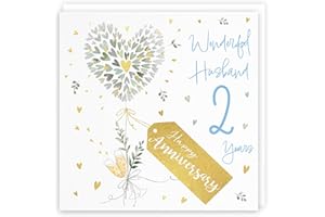 Hunts England - Husband 2nd Anniversary Card - 2 Years Husband - Contemporary Hearts - Gold Foil - Luxury 2nd Wedding Anniversary Card For Husband - Happy Anniversary Husband - Milo's Gallery