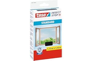 tesa Insect Stop Malla Mosquitera STANDARD para Ventanas - Mosquitera Autoadhesiva - Recortable al Tamaño Deseado - Negro, 13