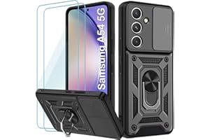 Yohii Funda para Samsung Galaxy A54 5G 6.4" Carcasa, 2 Pack Cristal Templado, Protección Cámara Carcasa con 360 Anillo Soporte PC y Silicona TPU Case Samsung Galaxy A54 Carcasa - Negro