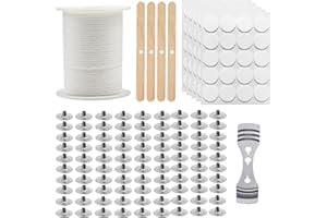 SWoob 63m Candle Wicks, Candle Wicks for Making Candles With 100 Candle Holders+5 Stickers + 4 Wooden Fixers + 1 Metal Fixer Perfect for DIY Candle Crafting