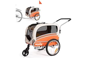 SEPNINE® 2-in-1 Hundeanhänger für Fahrrad, Fahrradanhänger Hunde,Mit Bremsen,Durchsichtige Kunststofffenster schützen vor Regen,Tragen Sie kleine und mittelgroße Haustiere unter 30 kg