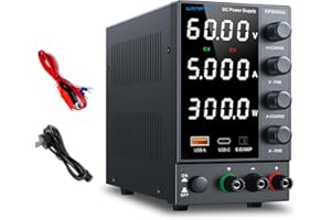 WANPTEK POWER Alimentation de Laboratoire 60V 5A avec Port de Charge Rapide USB-A/Type-C, Alimentation DC reglable avec Protection OCP, Alimentation de Banc avec LED de Haute précision à 4 Chiffres