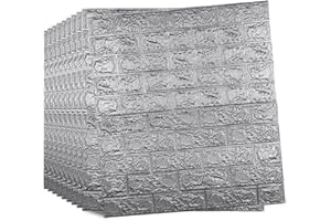 SNEWVIE 10PCS 3D Wall Panels 77X70cm Brick Wallpaper 3D Tile Brick Wall Sticker Self-Adhesive Waterproof PE Foam Panel Grey …
