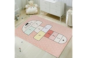 FODELIUY HüPfspiel Teppich Kinderzimmer, Hopscotch Rug, HüPfkäStchen Matte, Spielteppich MäDchen Jungen, HüPfmatte Kinder(80×120cm)